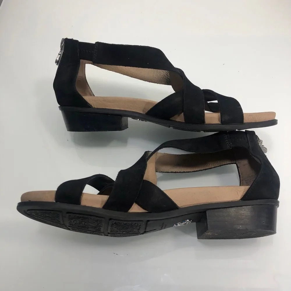 Bettye Muller Black Leather Banyan Strappy Sandal Zipper Back - Picture 6 of 14